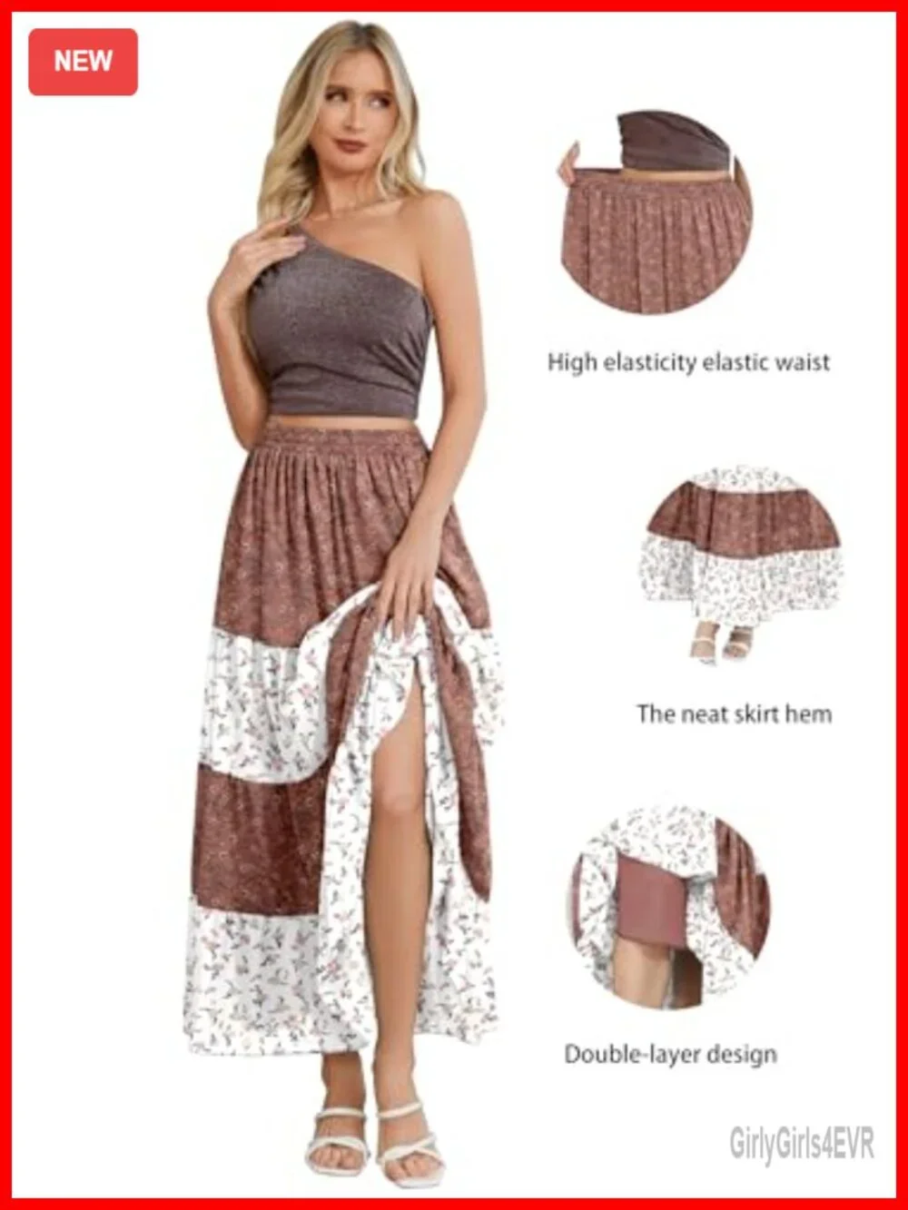Women's Floral Maxi Skirt Chiffon Patchwork Boho Long A-Line